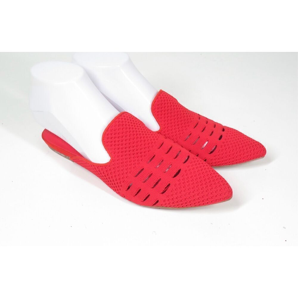 Mia Tina Waffle Knit Mules Red Slip On Perforated Flats Women 6.5